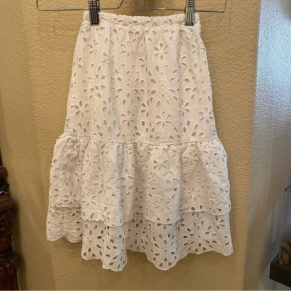 ZARA Girls Kids White Eyelet Tiered Skirt Size 6 Yrs
